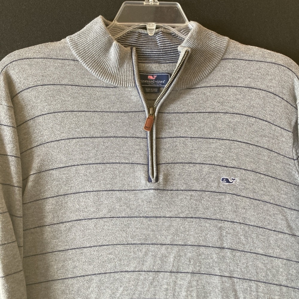 Vineyard Vines 1/4 Zip‎ Sweater Golf Preppy Pullover Gray Navy Striped- Men's XL